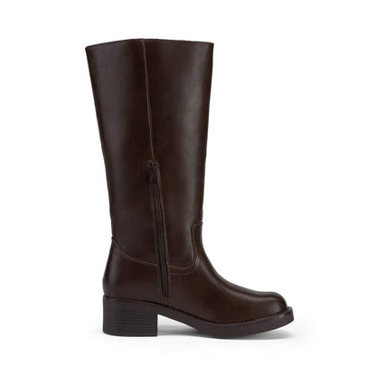 Womens Square Toe Chunky Block Heel Knee High Boots Banana Campus Boots For Women Casual Comfortable Low Heel Side Zipper Riding Tall Boots Mensa