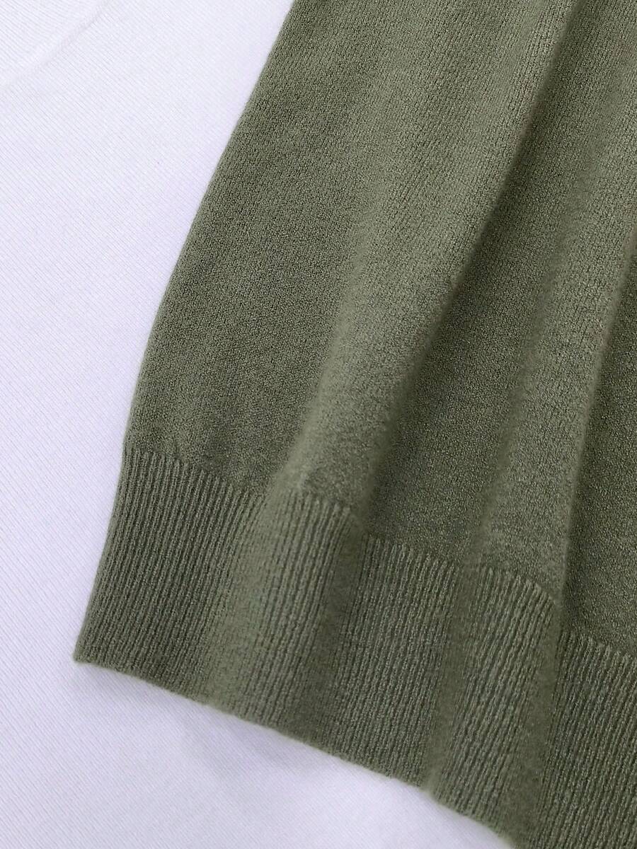 Women's Fine Rib Knit Short Sleeve Top, Fitted Stretch Tee for Layering and Work - Olive Green