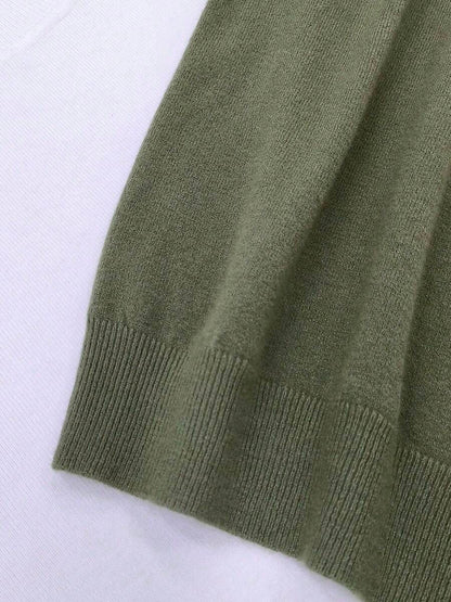 Women's Fine Rib Knit Short Sleeve Top, Fitted Stretch Tee for Layering and Work - Olive Green