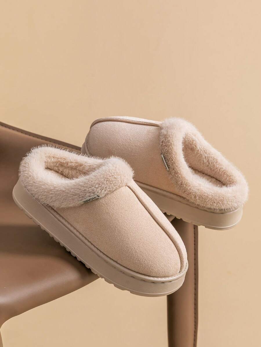 Women's Autumn Winter Plush Lined Thick Sole Slippers, Comfortable Non-Slip Warm Indoor Outdoor Soft Fuzzy Slides Mensa