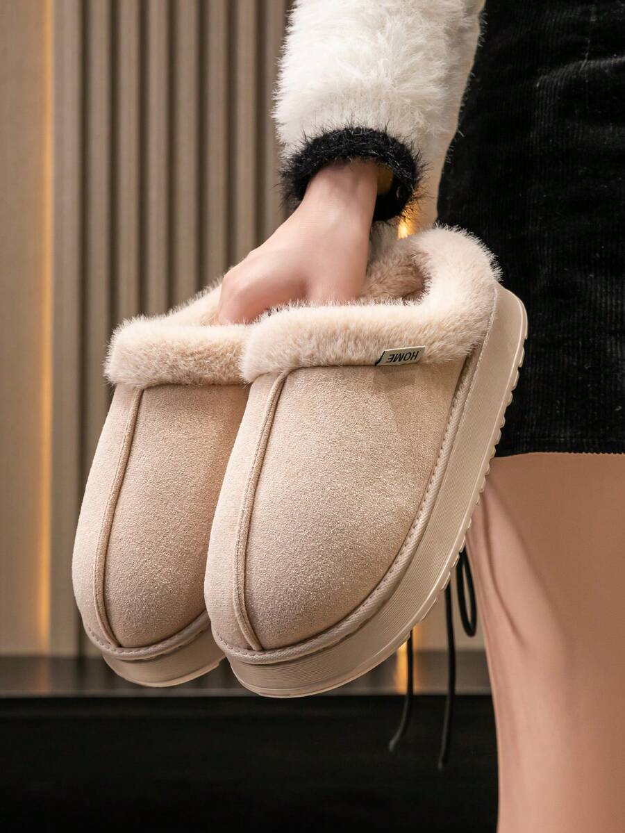 Women's Autumn Winter Plush Lined Thick Sole Slippers, Comfortable Non-Slip Warm Indoor Outdoor Soft Fuzzy Slides Mensa