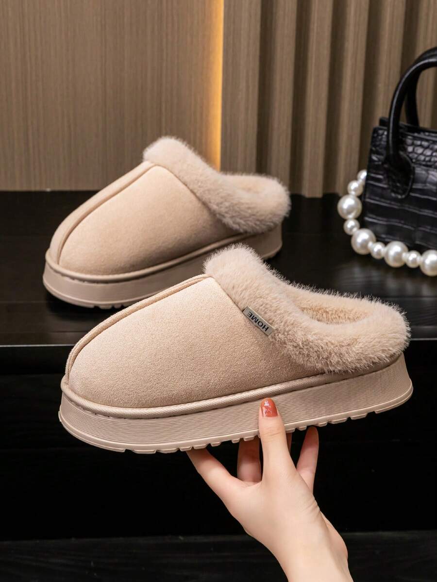 Women's Autumn Winter Plush Lined Thick Sole Slippers, Comfortable Non-Slip Warm Indoor Outdoor Soft Fuzzy Slides Mensa