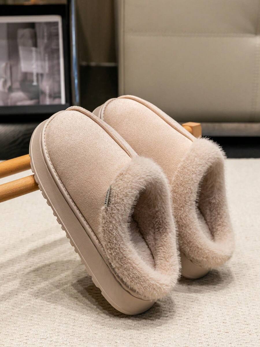 Women's Autumn Winter Plush Lined Thick Sole Slippers, Comfortable Non-Slip Warm Indoor Outdoor Soft Fuzzy Slides Mensa