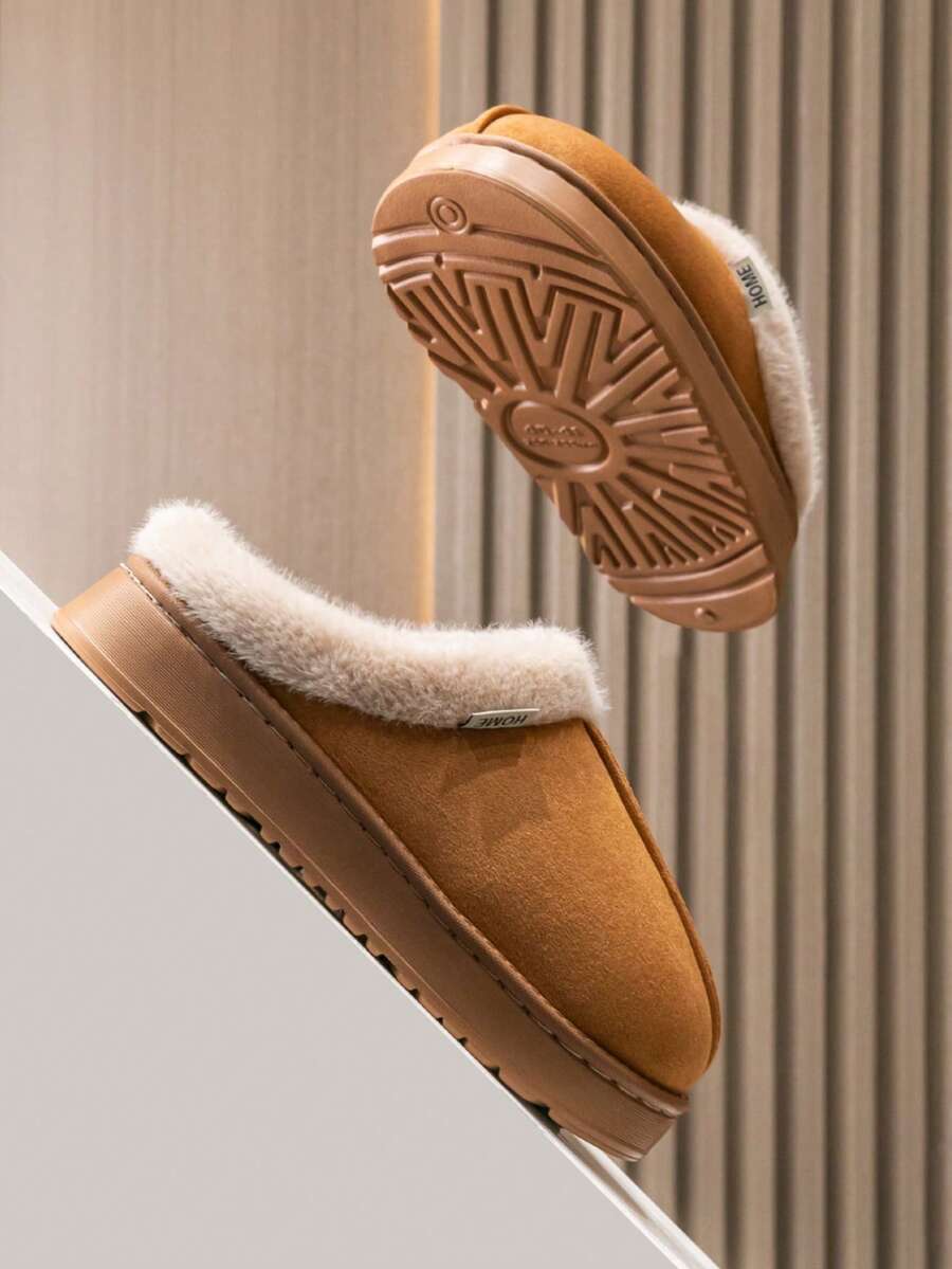Women's Autumn Winter Plush Lined Thick Sole Slippers, Comfortable Non-Slip Warm Indoor Outdoor Soft Fuzzy Slides Mensa