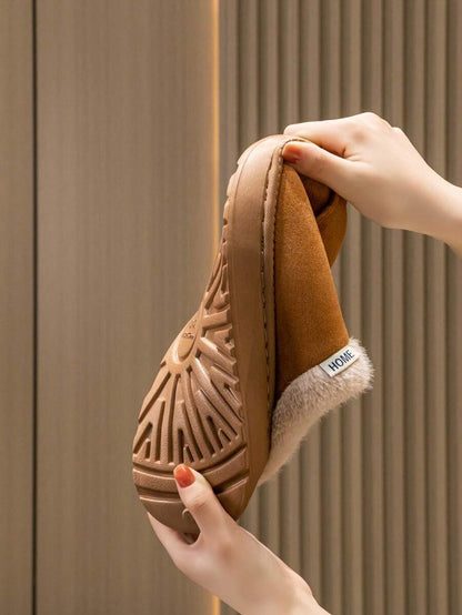 Women's Autumn Winter Plush Lined Thick Sole Slippers, Comfortable Non-Slip Warm Indoor Outdoor Soft Fuzzy Slides Mensa