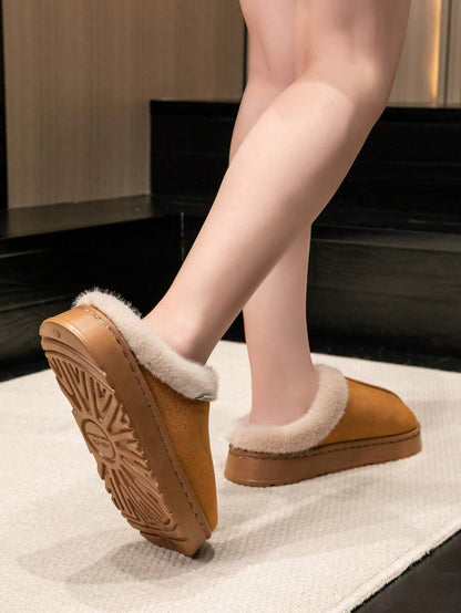 Women's Autumn Winter Plush Lined Thick Sole Slippers, Comfortable Non-Slip Warm Indoor Outdoor Soft Fuzzy Slides Mensa