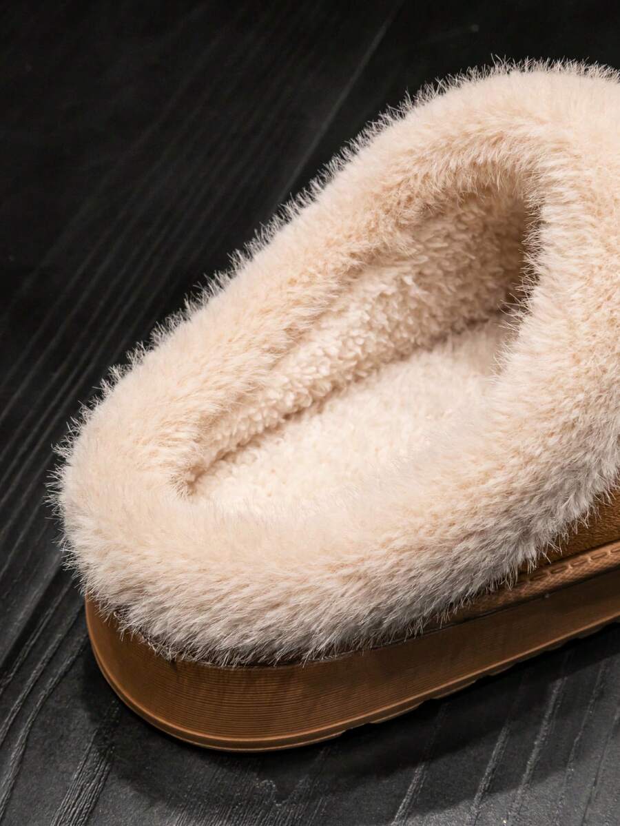 Women's Autumn Winter Plush Lined Thick Sole Slippers, Comfortable Non-Slip Warm Indoor Outdoor Soft Fuzzy Slides Mensa