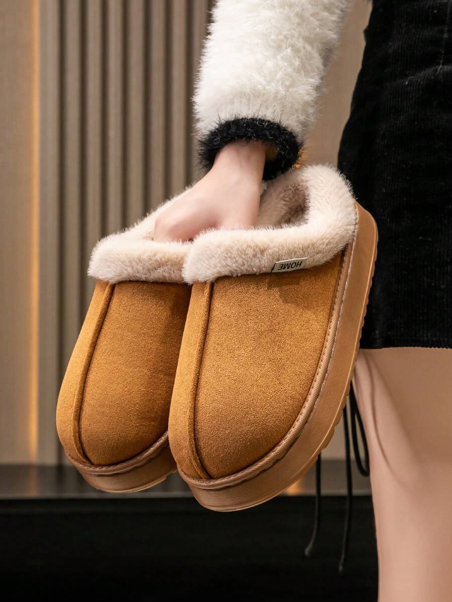 Women's Autumn Winter Plush Lined Thick Sole Slippers, Comfortable Non-Slip Warm Indoor Outdoor Soft Fuzzy Slides Mensa