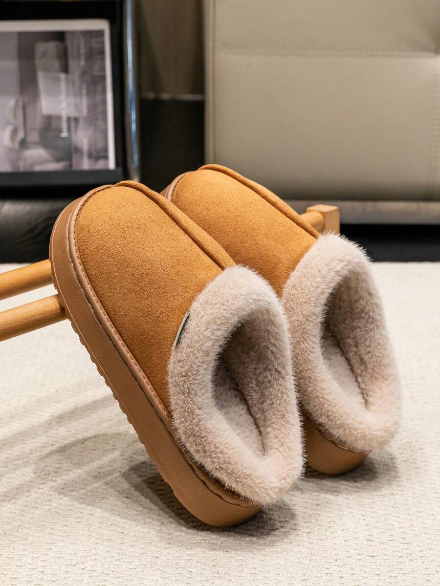 Women's Autumn Winter Plush Lined Thick Sole Slippers, Comfortable Non-Slip Warm Indoor Outdoor Soft Fuzzy Slides Mensa