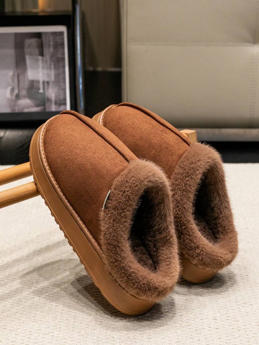 Women's Autumn Winter Plush Lined Thick Sole Slippers, Comfortable Non-Slip Warm Indoor Outdoor Soft Fuzzy Slides Mensa