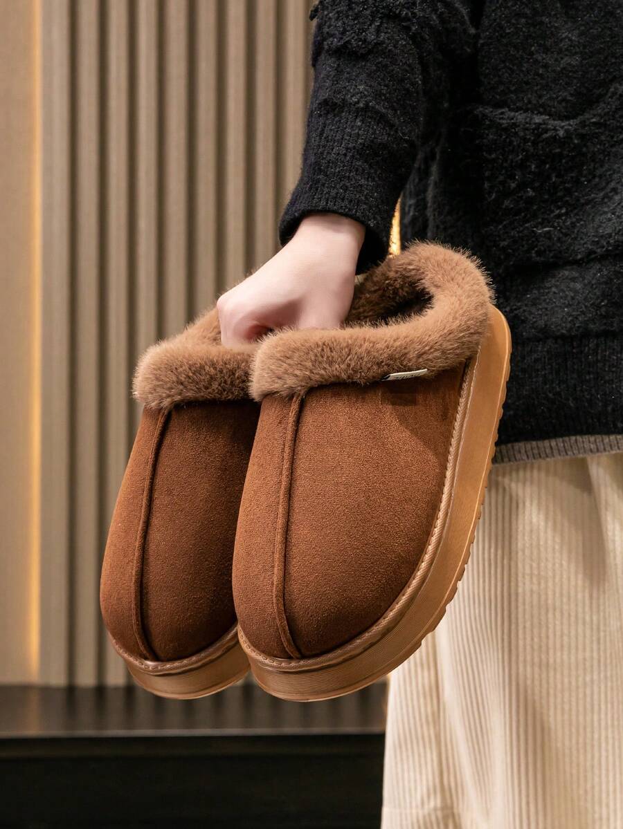Women's Autumn Winter Plush Lined Thick Sole Slippers, Comfortable Non-Slip Warm Indoor Outdoor Soft Fuzzy Slides Mensa