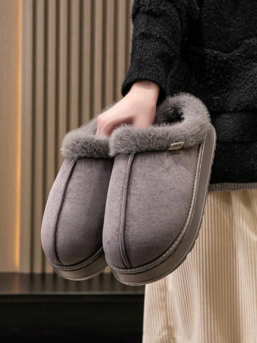 Women's Autumn Winter Plush Lined Thick Sole Slippers, Comfortable Non-Slip Warm Indoor Outdoor Soft Fuzzy Slides Mensa