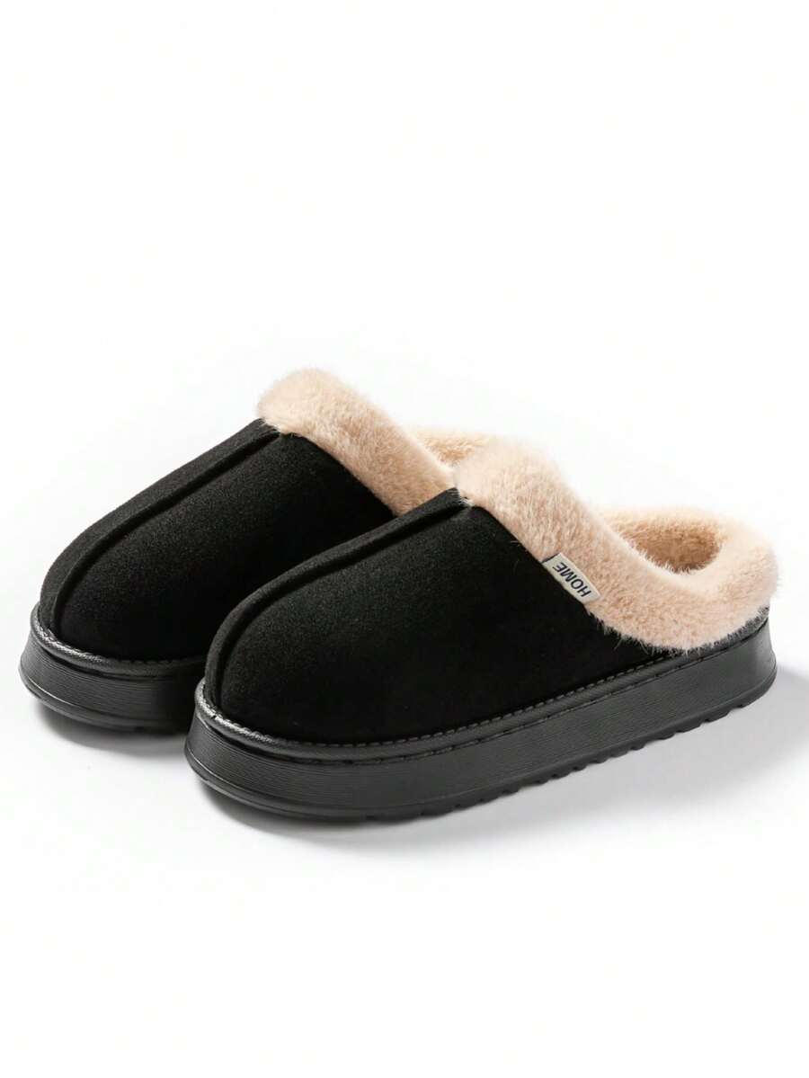 Women's Autumn Winter Plush Lined Thick Sole Slippers, Comfortable Non-Slip Warm Indoor Outdoor Soft Fuzzy Slides Mensa