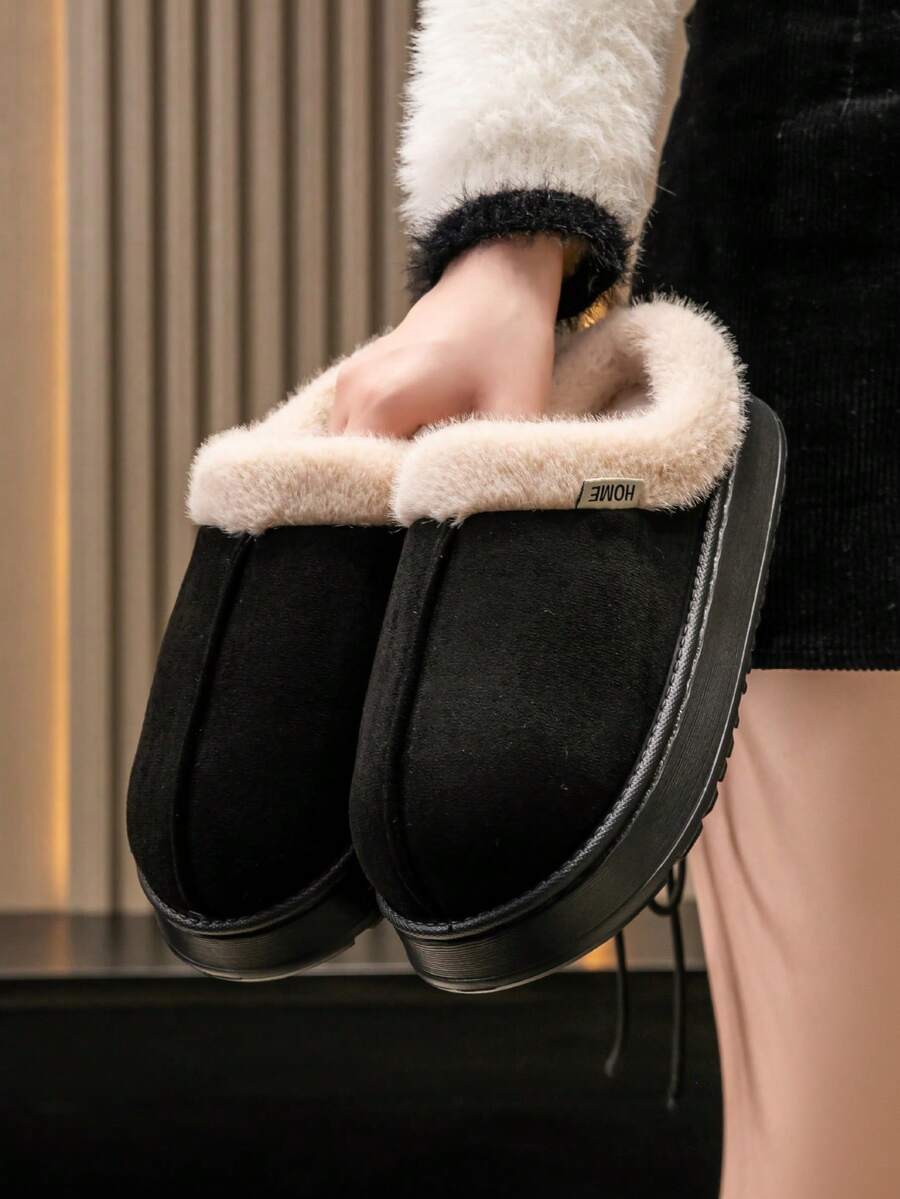 Women's Autumn Winter Plush Lined Thick Sole Slippers, Comfortable Non-Slip Warm Indoor Outdoor Soft Fuzzy Slides Mensa