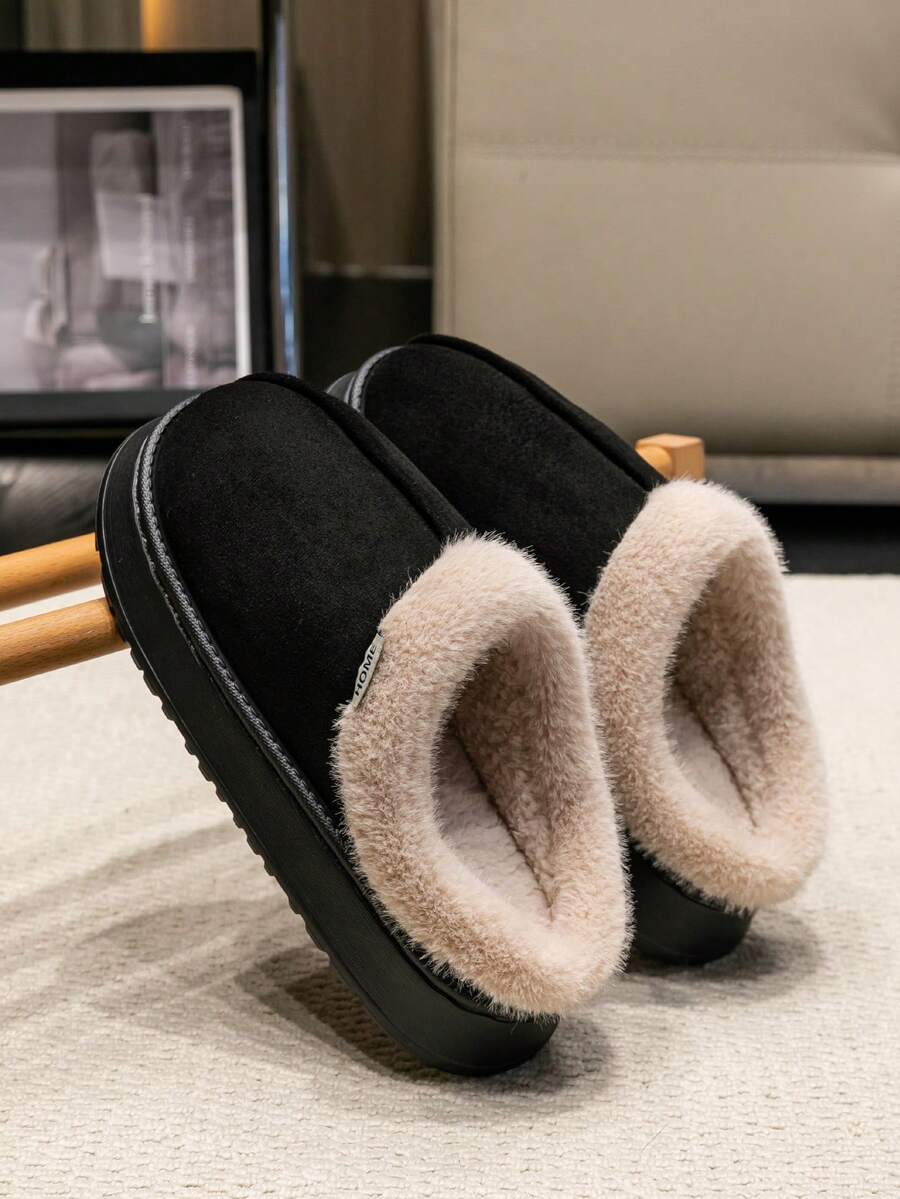 Women's Autumn Winter Plush Lined Thick Sole Slippers, Comfortable Non-Slip Warm Indoor Outdoor Soft Fuzzy Slides Mensa