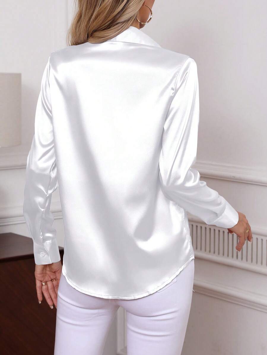 Como Satin Button Up Long Sleeve Blouse