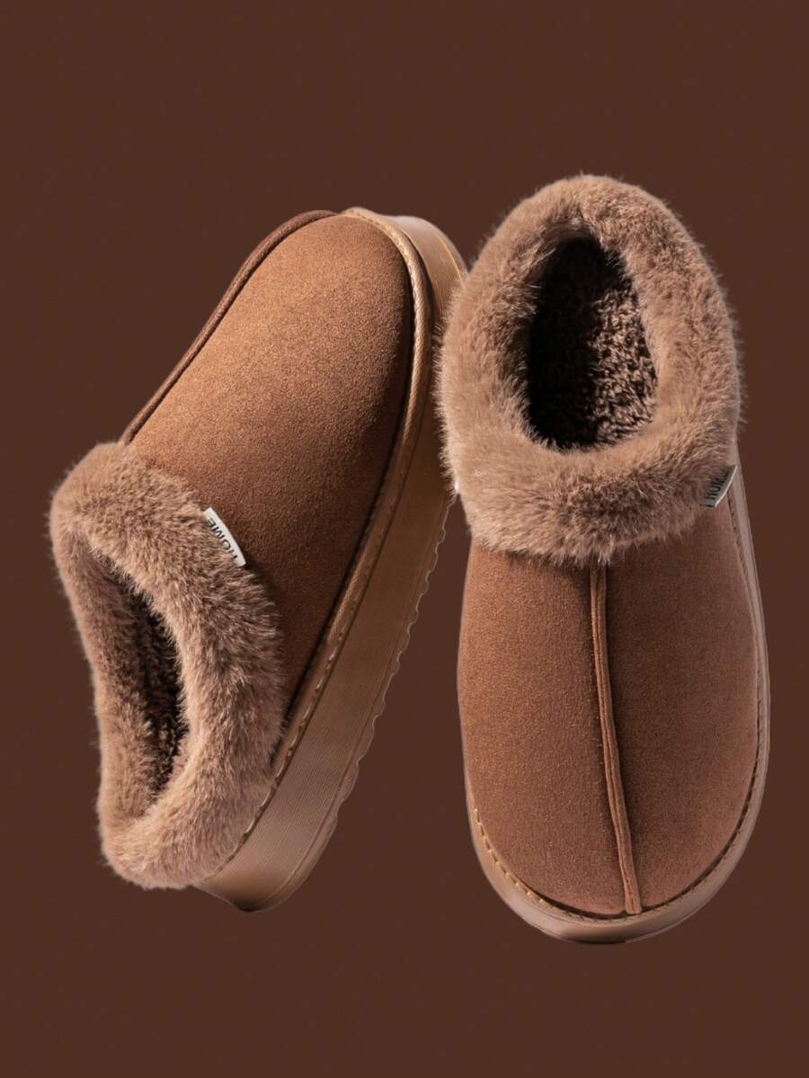 Women's Autumn Winter Plush Lined Thick Sole Slippers, Comfortable Non-Slip Warm Indoor Outdoor Soft Fuzzy Slides Mensa