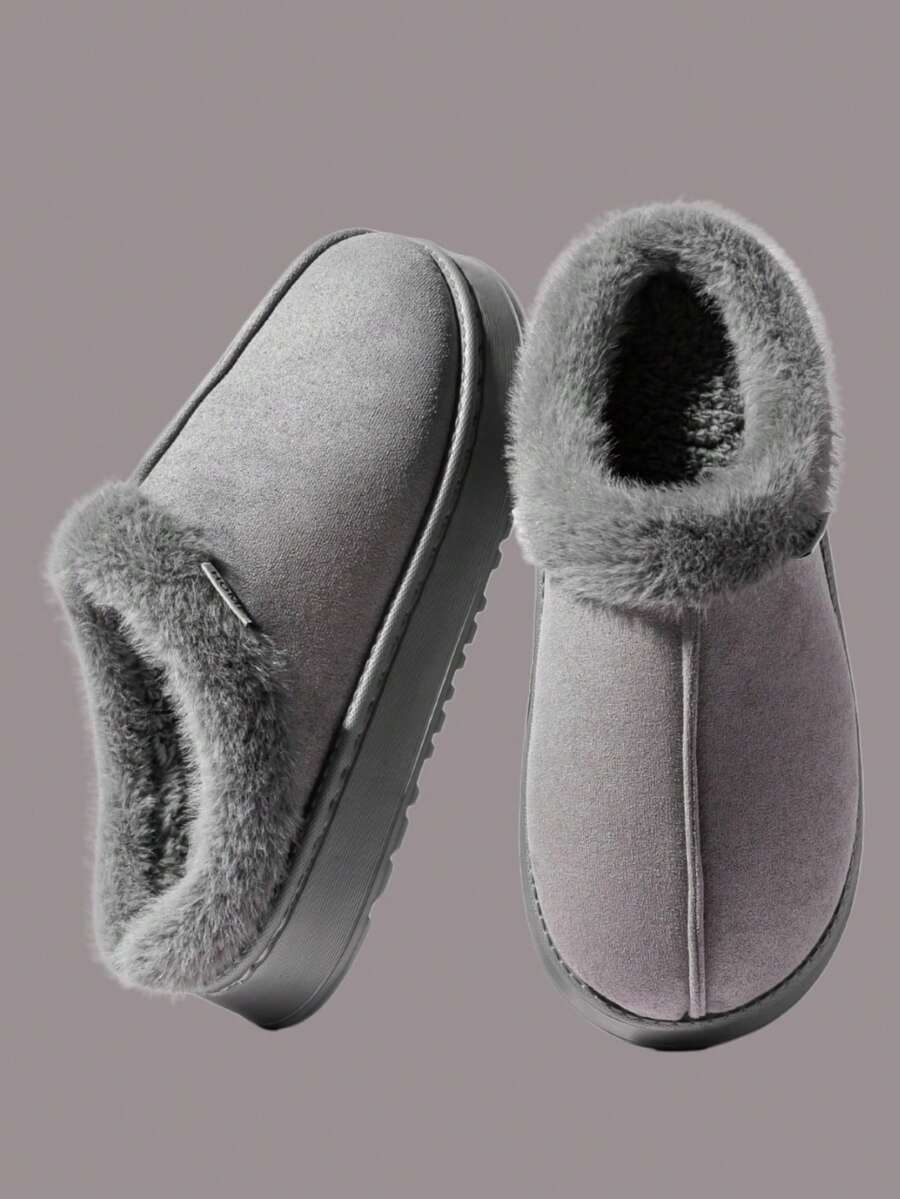 Women's Autumn Winter Plush Lined Thick Sole Slippers, Comfortable Non-Slip Warm Indoor Outdoor Soft Fuzzy Slides Mensa