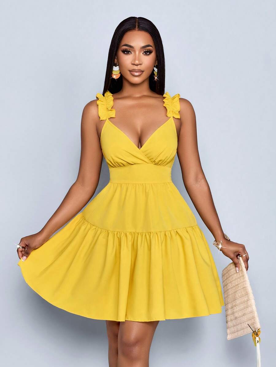 SOLERSUN Women's Spring Summer Fashion Solid Color Loose Casual Back Cut-Out Loose Short Dress,Vacation, Music Festival, Back To School,Romance,Party Outfit Mensa
