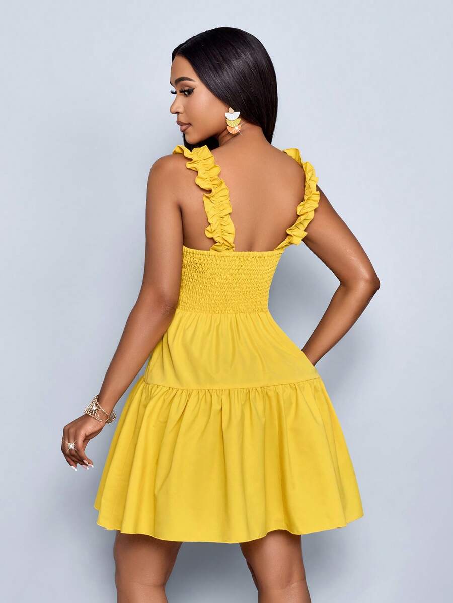 SOLERSUN Women's Spring Summer Fashion Solid Color Loose Casual Back Cut-Out Loose Short Dress,Vacation, Music Festival, Back To School,Romance,Party Outfit Mensa