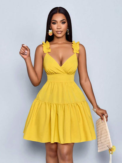 SOLERSUN Women's Spring Summer Fashion Solid Color Loose Casual Back Cut-Out Loose Short Dress,Vacation, Music Festival, Back To School,Romance,Party Outfit Mensa
