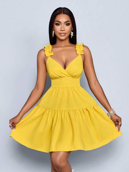SOLERSUN Women's Spring Summer Fashion Solid Color Loose Casual Back Cut-Out Loose Short Dress,Vacation, Music Festival, Back To School,Romance,Party Outfit Mensa