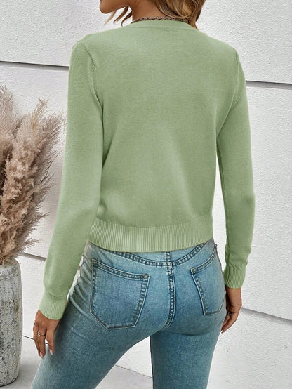Georgiana Slim Ribbed V-Neck Button Front Knit Cardigan - Sage Green