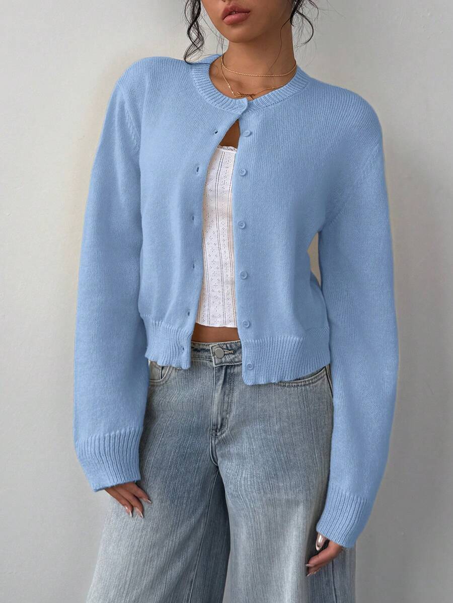 Elowen Round Neck Cropped Cardigan - Green