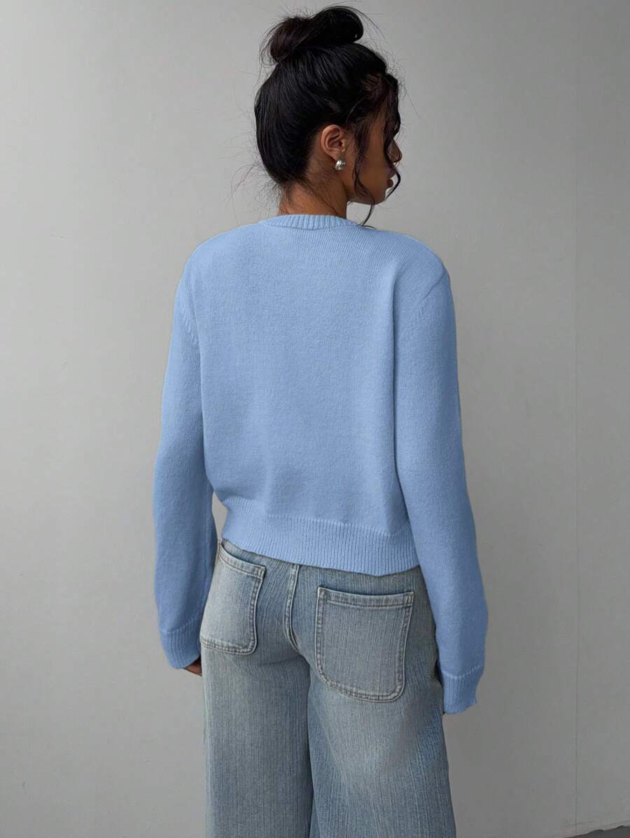 Elowen Round Neck Cropped Cardigan - Green