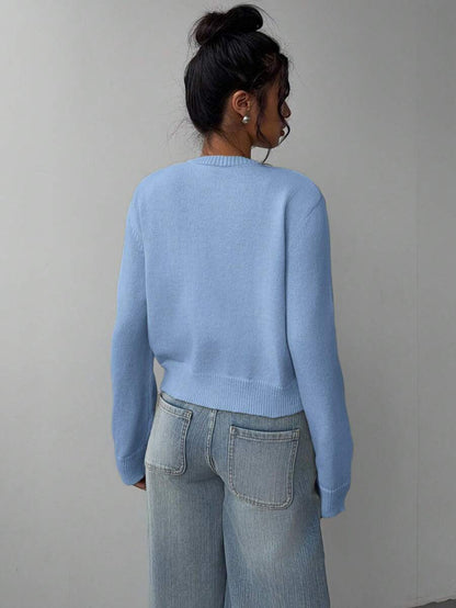 Elowen Round Neck Cropped Cardigan - Green