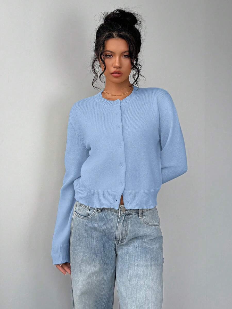 Elowen Round Neck Cropped Cardigan - Green
