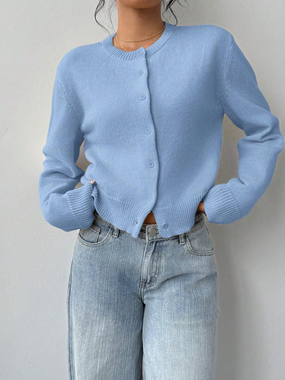 Elowen Round Neck Cropped Cardigan - Green
