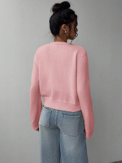 Elowen Round Neck Cropped Cardigan - Burgundy