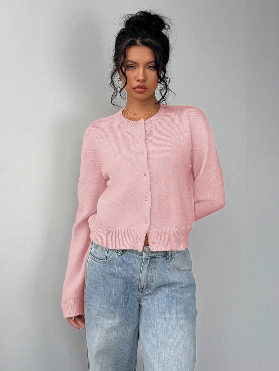 Elowen Round Neck Cropped Cardigan - Burgundy