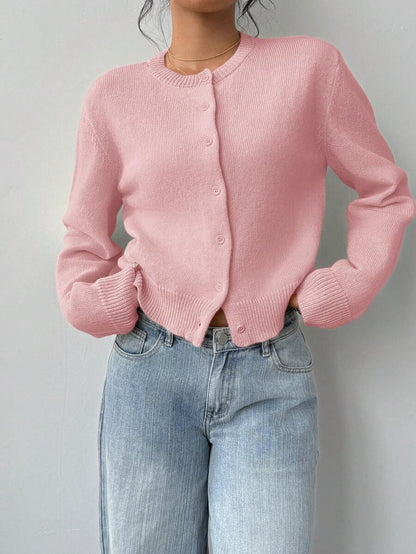 Elowen Round Neck Cropped Cardigan - Burgundy