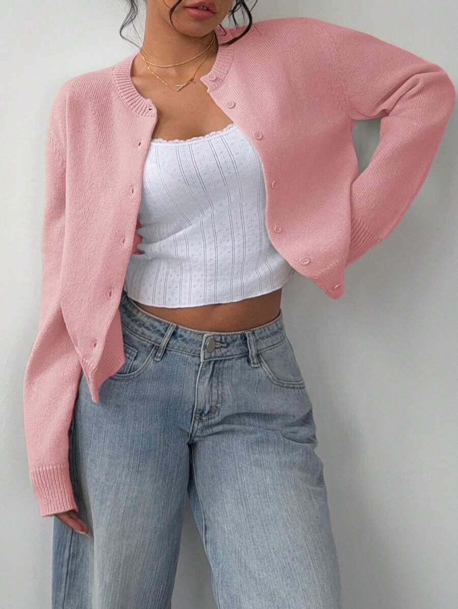 Elowen Round Neck Cropped Cardigan - Burgundy