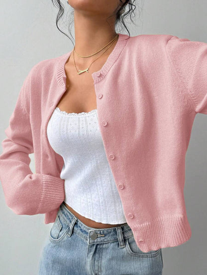 Elowen Round Neck Cropped Cardigan - Burgundy