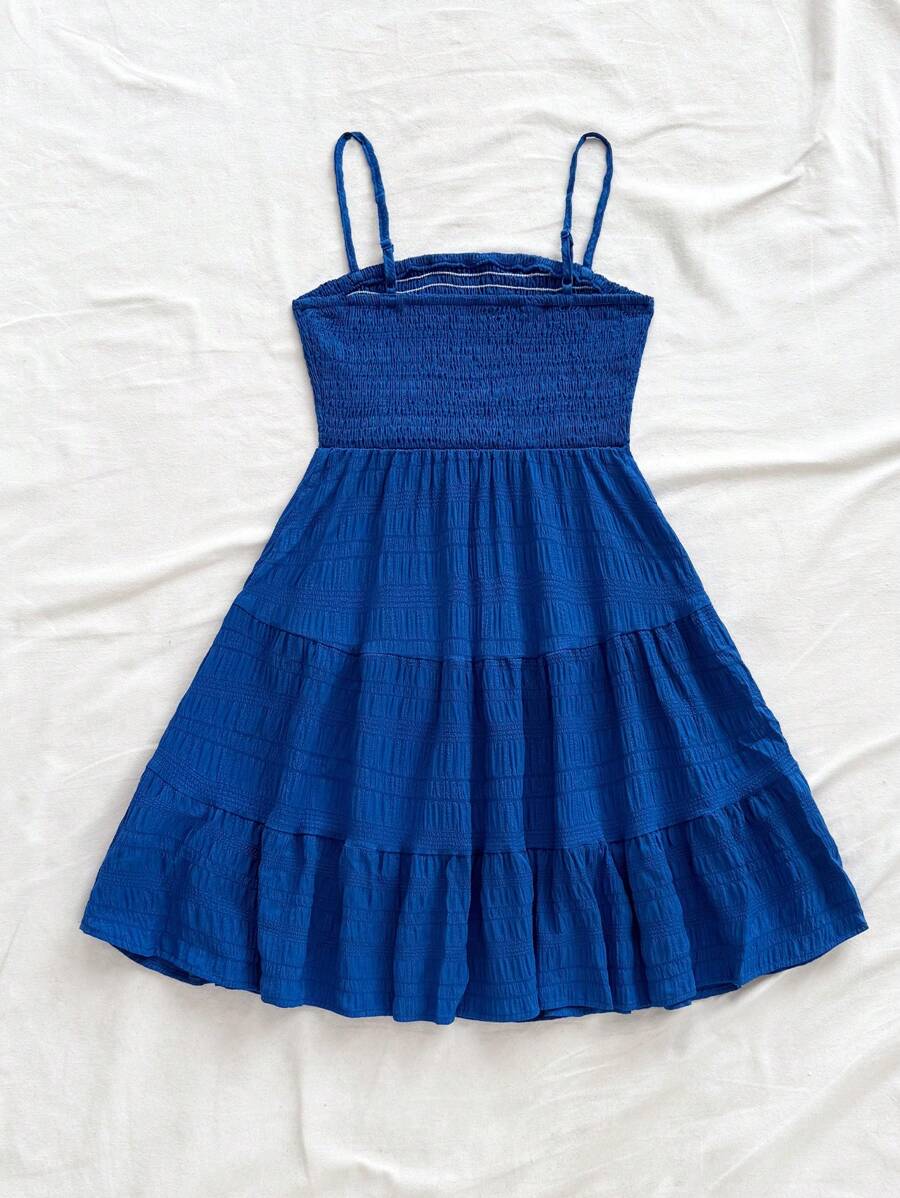Soleia Women's Summer Holiday Solid Color Spaghetti Strap Dress With Ruffled Hem Mensa