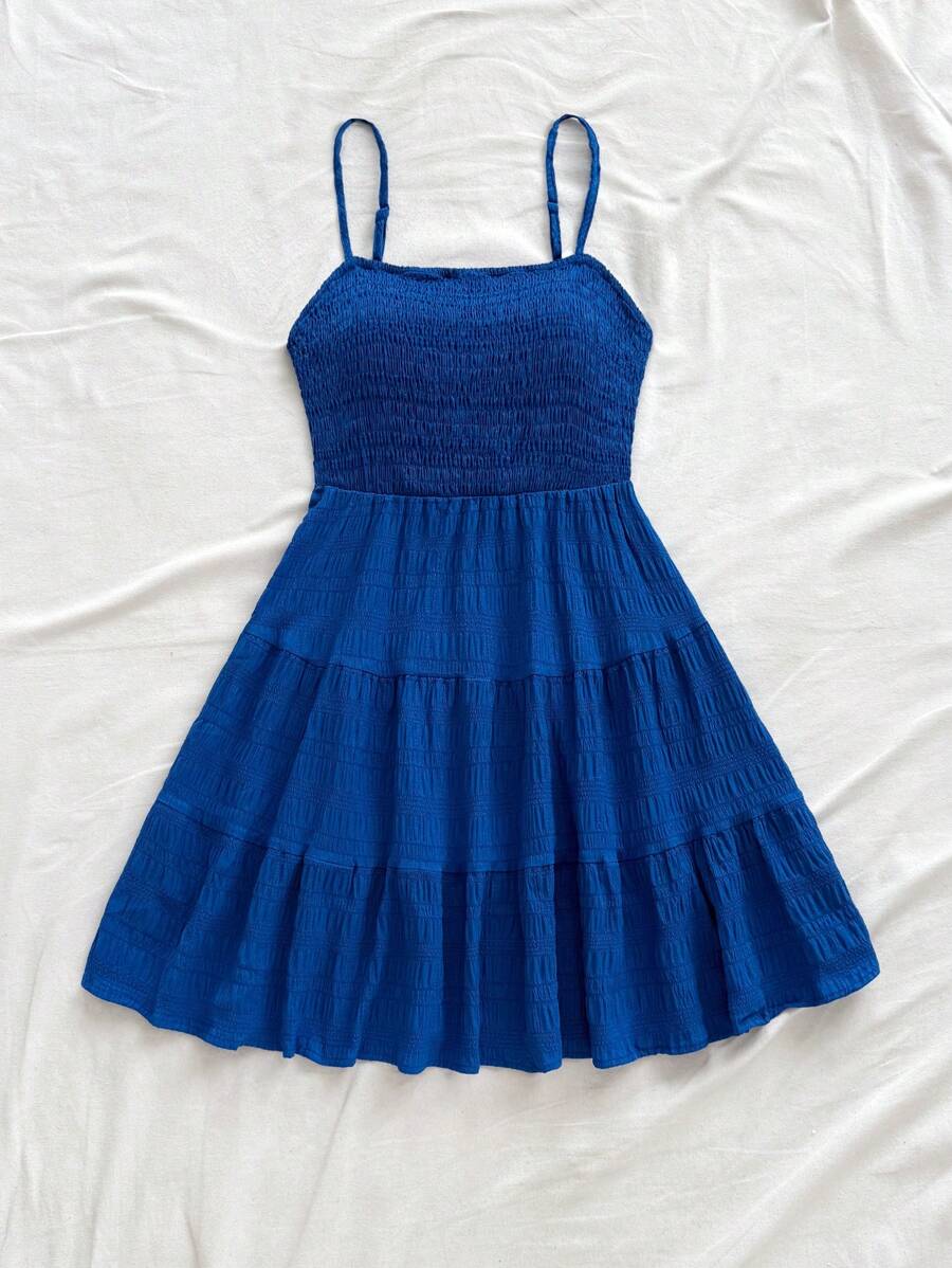 Soleia Women's Summer Holiday Solid Color Spaghetti Strap Dress With Ruffled Hem Mensa