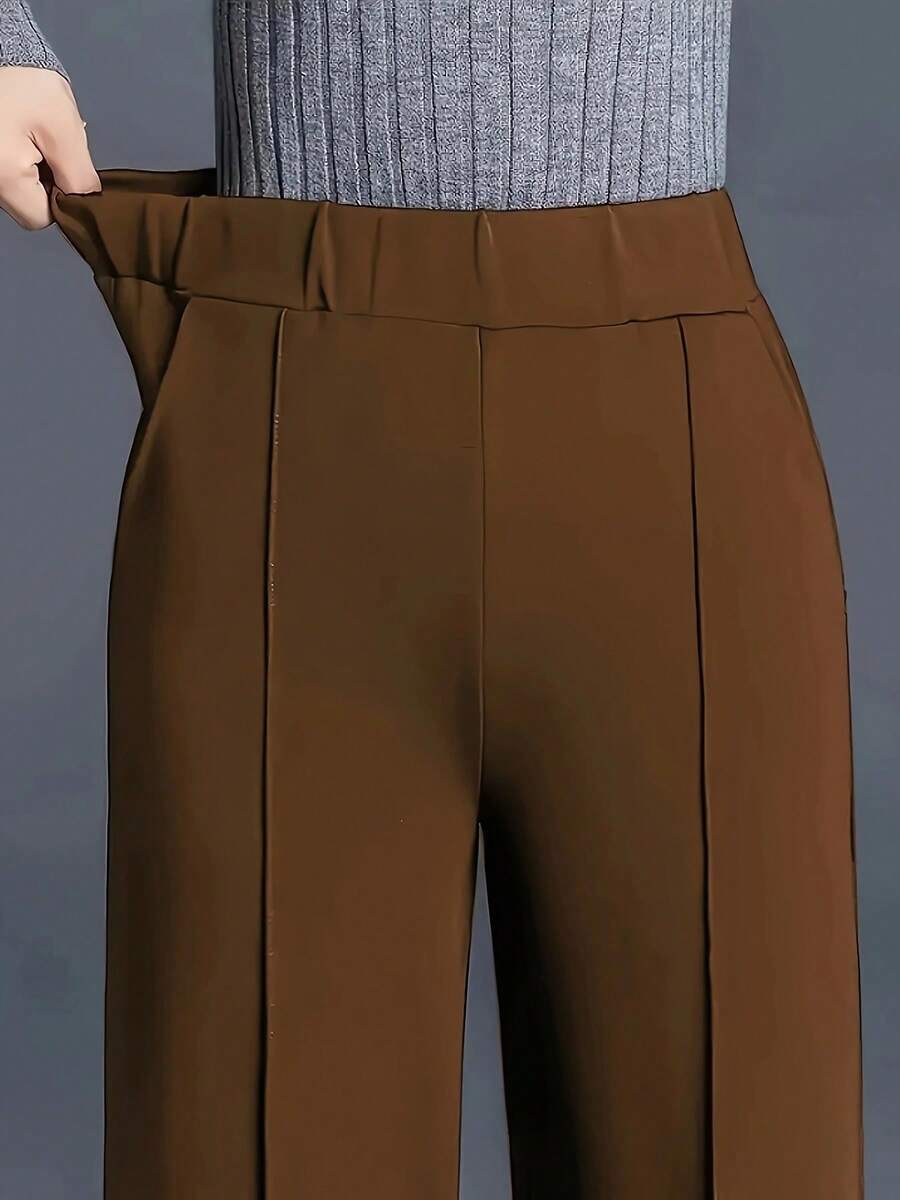 Estella Pressed Seam Straight Leg Knit Trousers - Brown