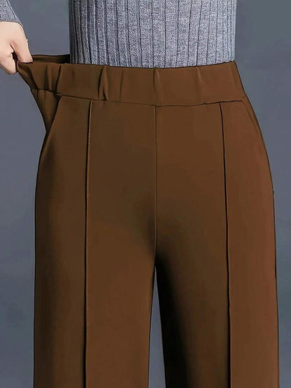 Estella Pressed Seam Straight Leg Knit Trousers - Brown