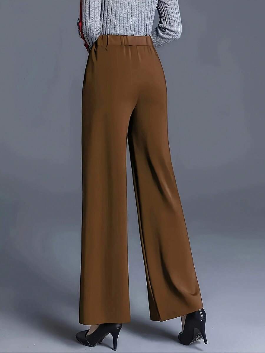 Estella Pressed Seam Straight Leg Knit Trousers - Brown