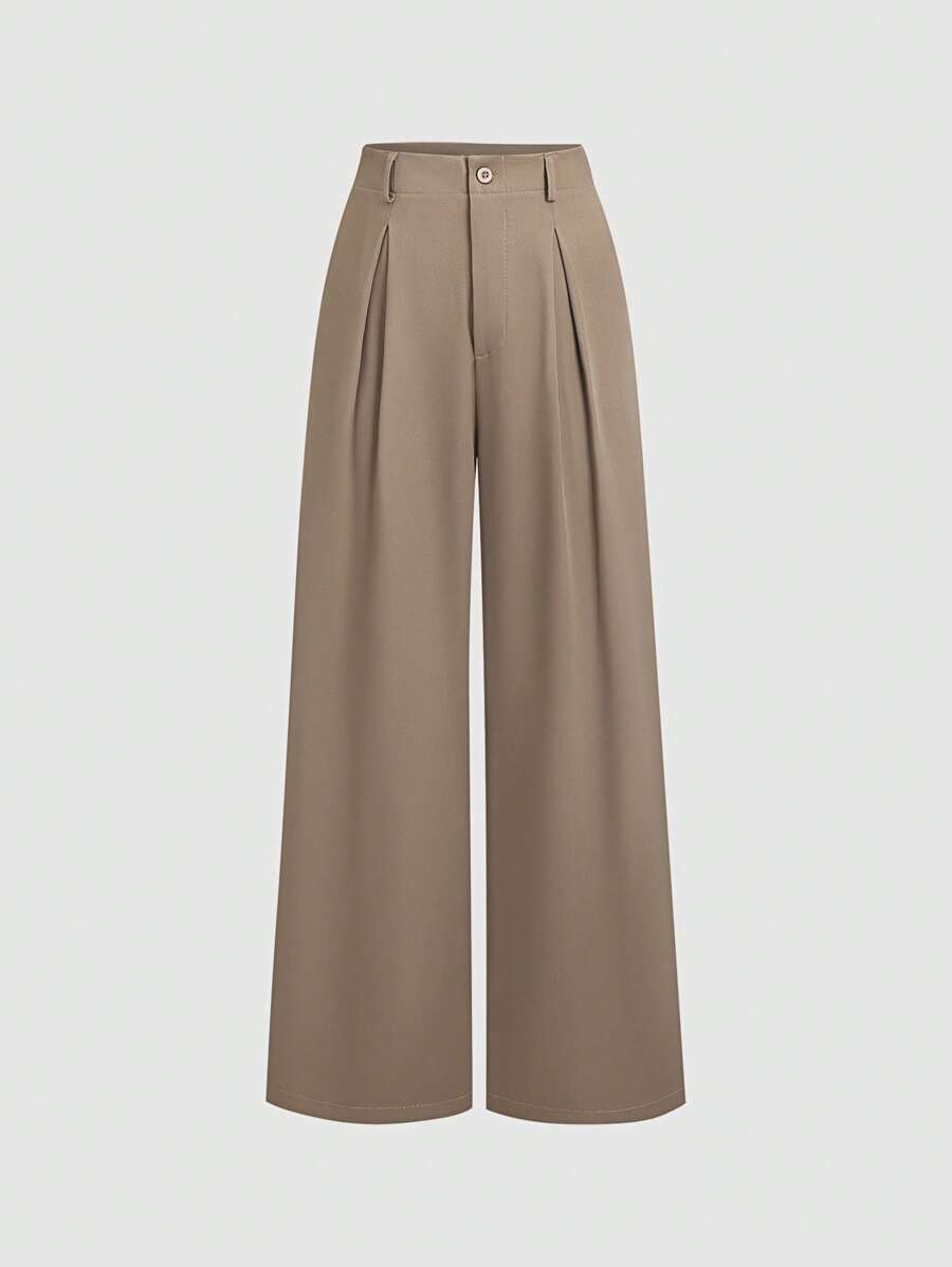 Katya Pleated Wide Leg Pants Tailored High Rise Trousers - Taupe