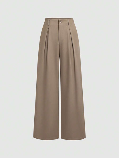 Katya Pleated Wide Leg Pants Tailored High Rise Trousers - Taupe