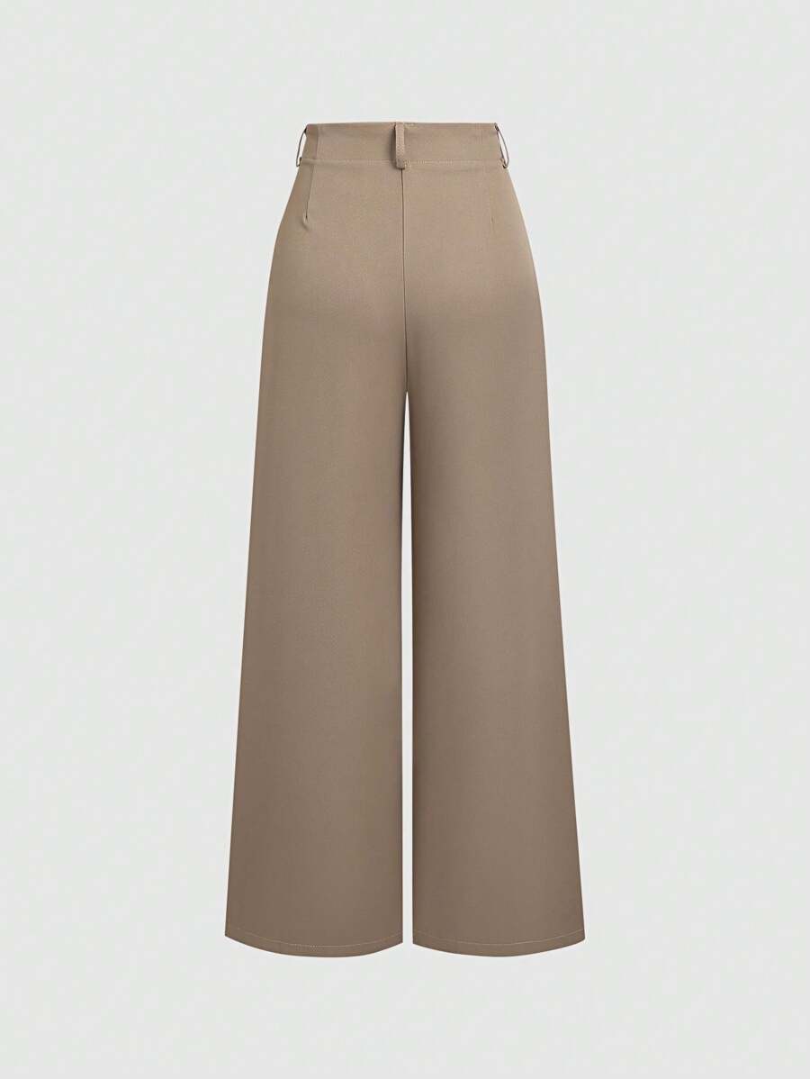 Katya Pleated Wide Leg Pants Tailored High Rise Trousers - Taupe