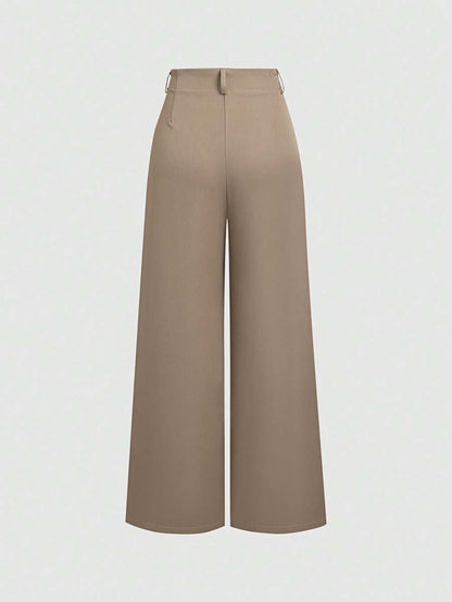 Katya Pleated Wide Leg Pants Tailored High Rise Trousers - Taupe