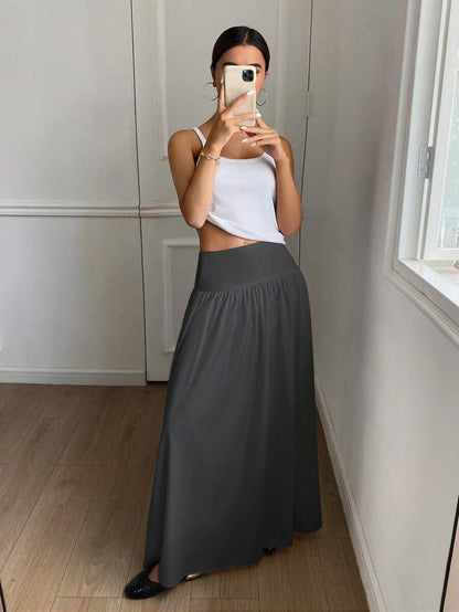 Cressida High Waist Wide Waistband Pleated Maxi Skirt - Grey