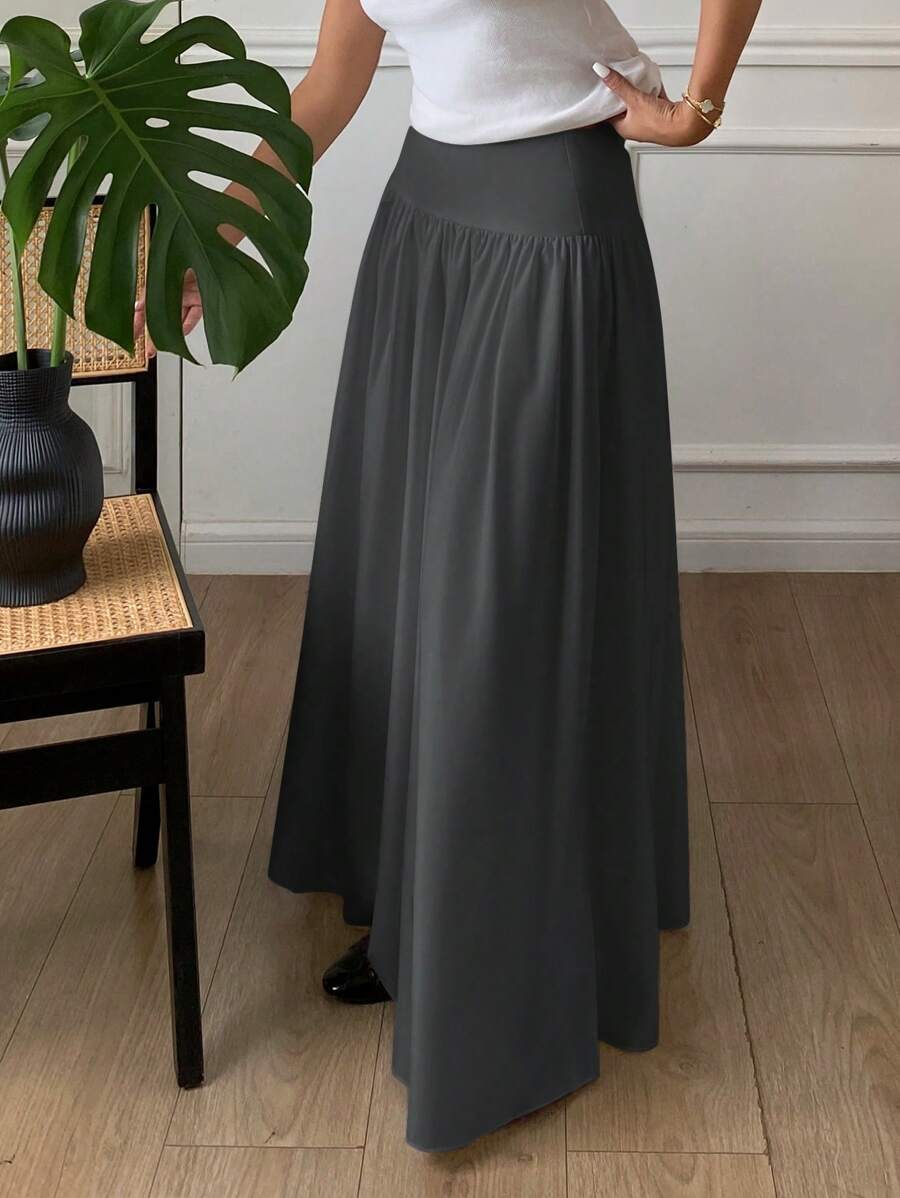 Cressida High Waist Wide Waistband Pleated Maxi Skirt - Grey