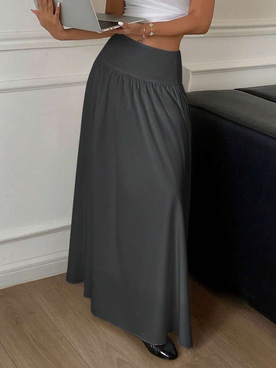 Cressida High Waist Wide Waistband Pleated Maxi Skirt - Grey