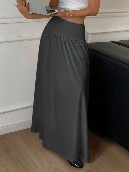 Cressida High Waist Wide Waistband Pleated Maxi Skirt - Grey